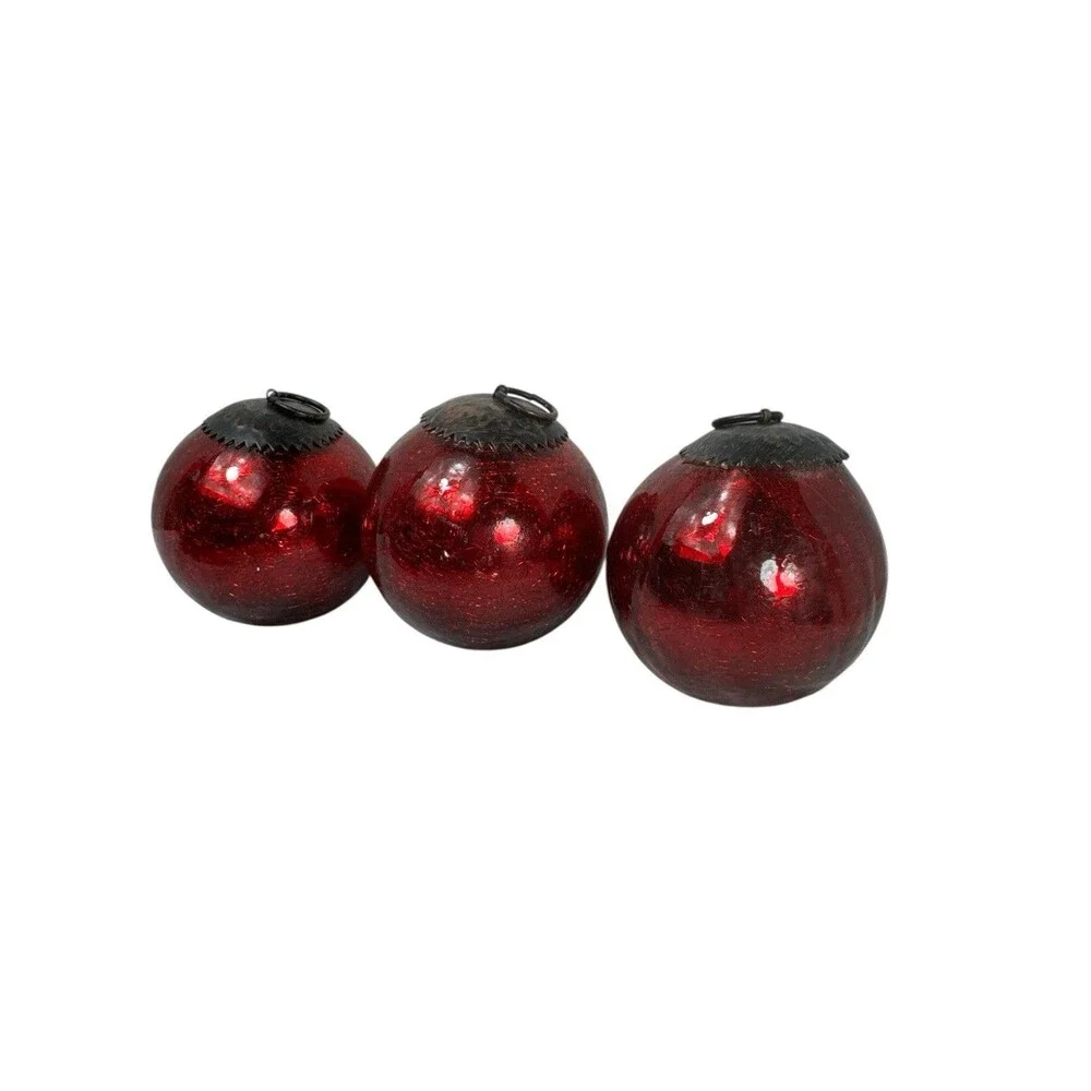 10 German Craquelle Crackle Glass Kugel Christmas Ornament Red Blue Clear 4”
